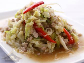 ผัดกะหล่ำปลีวุ้นเส้นหมูสับ
